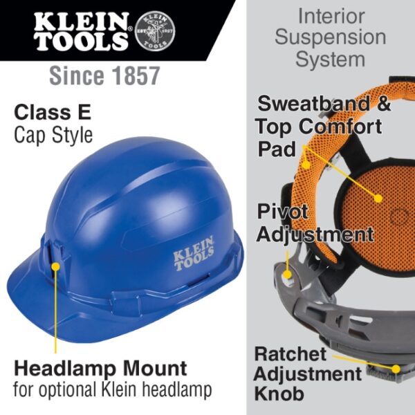 Klein 60248 Non-Vented Class-E Cap-Style Hard Hat - Blue