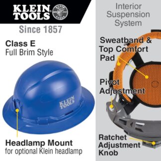 Klein 60249 Non-Vented Class-E Full Brim-Style Hard Hat - Blue (1)