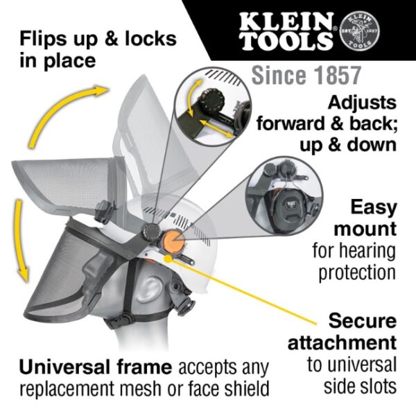 Klein 60472 Face Shield for Safety Helmet and Cap-Style Hard Hat - Clear Lens