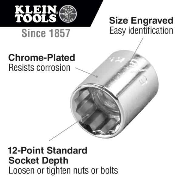 Klein 65705 38 Drive x 1116 Standard 12-Point Socket (1) Klein 65705 3/8" Drive x 11/16" Standard 12-Point Socket