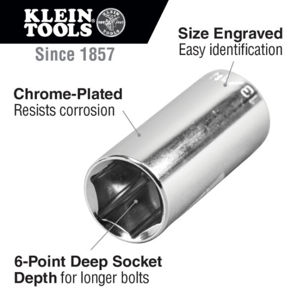 Klein 65711 38 Drive x 716 Deep 6-Point Socket (1) Klein 65711 3/8" Drive x 7/16" Deep 6-Point Socket
