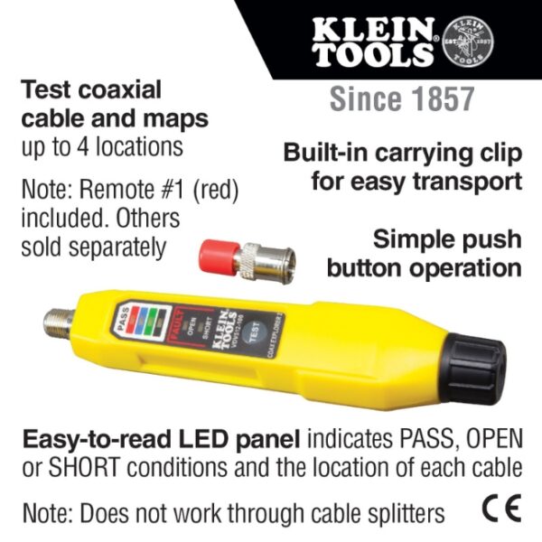 Klein VDV512-100 Coax Explorer 2 Tester and Cable Tester with Batteries and Red Remote