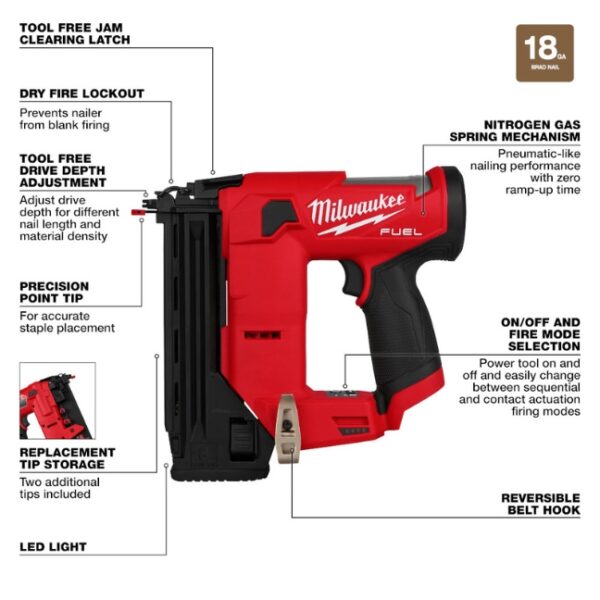 Milwaukee 2541-20 M12 FUEL 18 Gauge Compact Brad Nailer - Tool Only