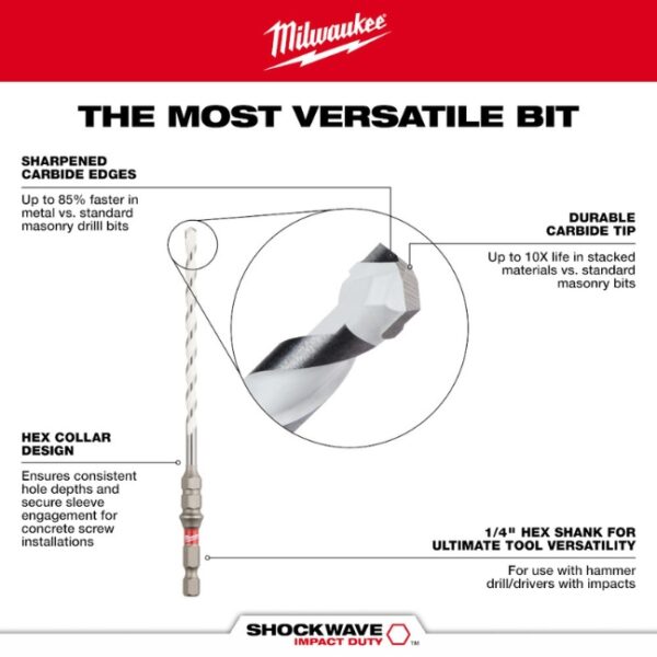 Milwaukee 48-20-8888 5/16" x 4" x 6" SHOCKWAVE IMPACT DUTY Carbide Multi-Material Drill Bit