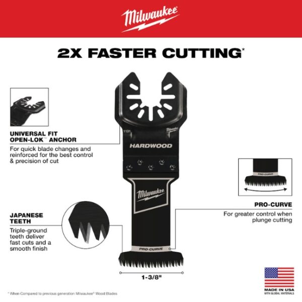 Milwaukee 49-25-1138 OPEN-LOK 1-3/8"HCS Japanese Tooth Pro-Curve Blade for Hardwood 25-Pack