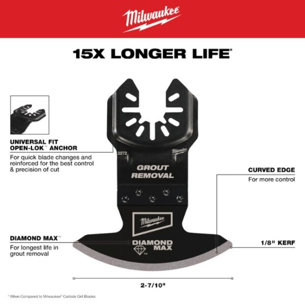 Milwaukee 49-25-2275 OPEN-LOK DIAMOND MAX Diamond Grit Grout Removal Multi-Tool Blade