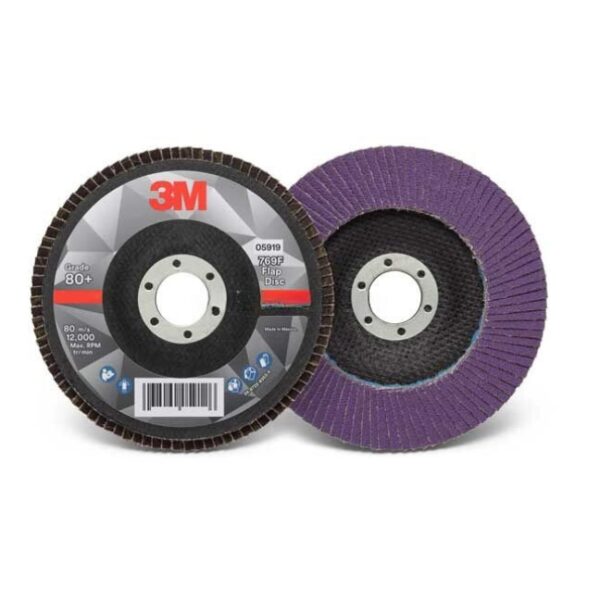 3M 7100178124 769F Type 27 5" x 7/8" 80+ Grit Precision Shaped Ceramic Abrasive Flap Disc