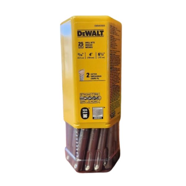 DeWalt DW5403B25 316x 4-12x 6-12 ROCK CARBIDE SDS-Plus Hammer Bit 25-Pack (1) DeWalt DW5403B25 3/16"x 4-1/2"x 6-1/2" ROCK CARBIDE SDS-Plus Hammer Bit 25-Pack