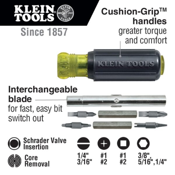 Klein 32527 11-in-1 PH/SL/SQ/SCHRADER Multi-Bit Screwdriver / Nut Driver
