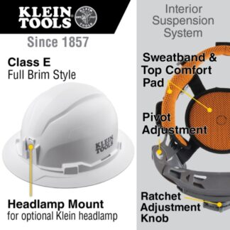 Klein 60400 Non-Vented Class-E Type 1 Full Brim-Style Hard Hat - White (1)