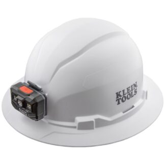 Klein 60406RL Non-Vented Class-C Type 1 Full Brim-Style Hard Hat with Rechargeable Headlamp - White