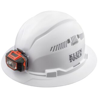 Klein 60407 Vented Class-C Type 1 Full Brim-Style Hard Hat with Headlamp - White