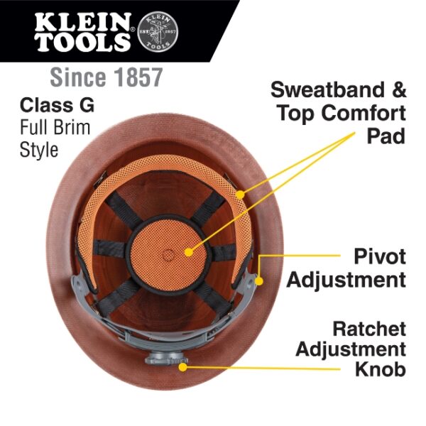 Klein 60447 KONSTRUCT Class-G Type 1 Full Brim-Style Hard Hat with Rechargeable Headlamp