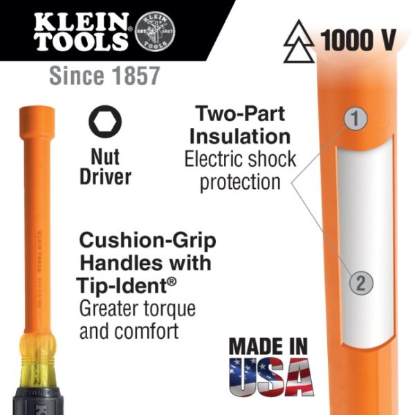 Klein 646-1/4-INS 1/4" x 6" Shaft Insulated Nut Driver
