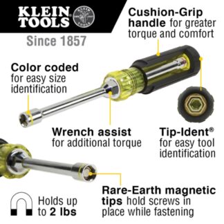 Klein 65064 1/4" and 5/16" 2-in-1 Hex Head Nut Driver