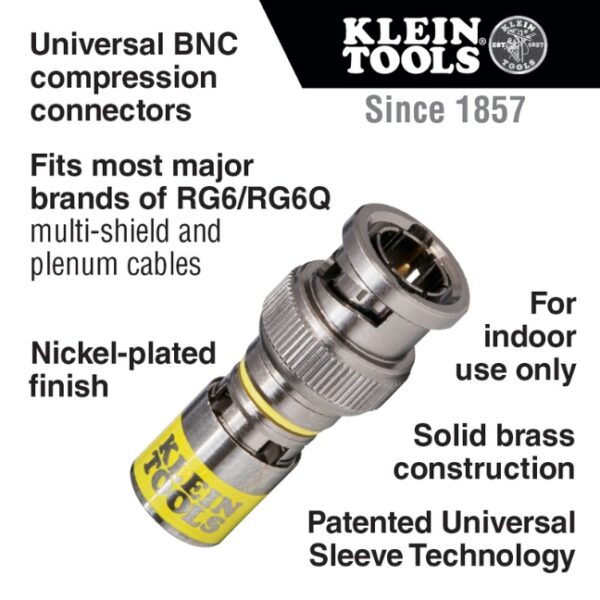 Klein VDV813-607 Universal BNC Compression Connectors RG6-R6Q 10-Pack