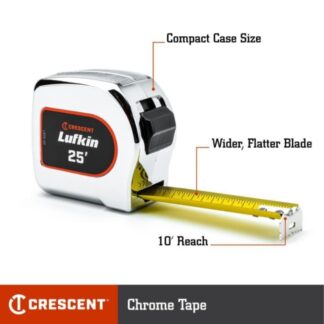 Lufkin L925-02 1-1/8" x 25ft Chrome Case Yellow Clad Tape Measure