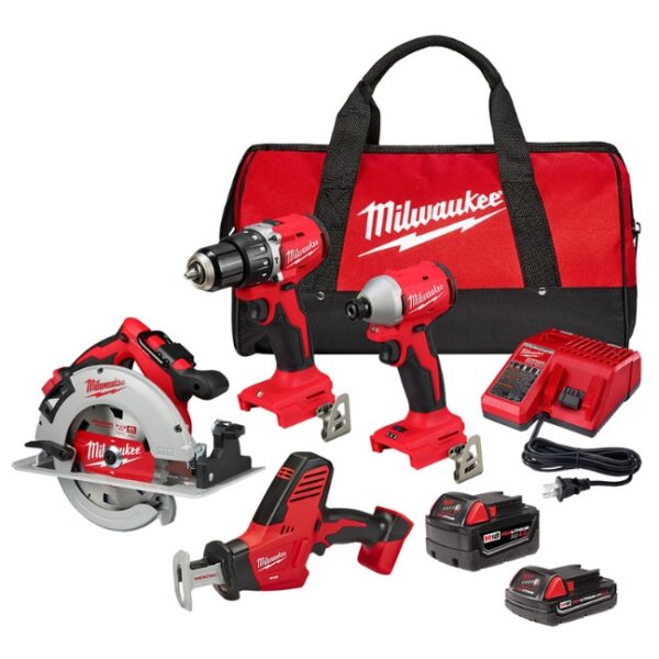 Milwaukee 3693-24CX M18 Brushless Compact 4-Tool Combo Kit Milwaukee 3693-24CX M18 Brushless Compact 4-Tool Combo Kit