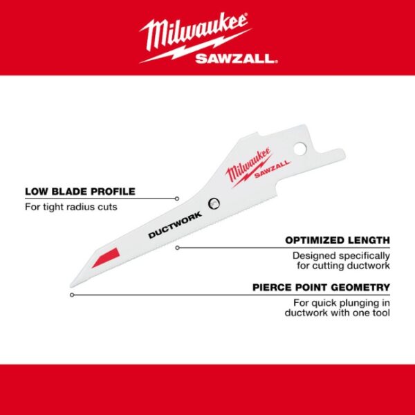 Milwaukee 48-00-1630 30TPI Bi-Metal SAWZALL Blade for Ductwork 5-Pack