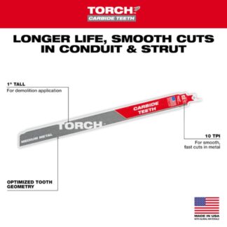 Milwaukee 48-00-5253 TORCH 12" x 10TPI SAWZALL Blade with Carbide Teeth for Medium Metal 1-Pack