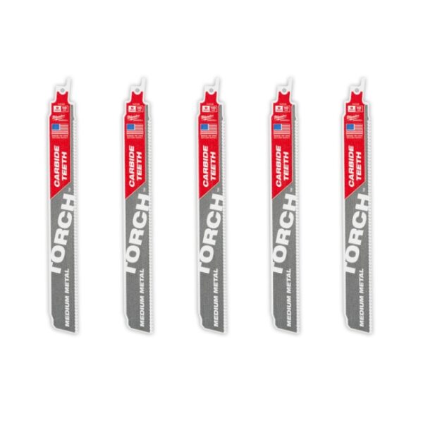 Milwaukee 48-00-5552 TORCH 9" x 10TPI SAWZALL Blade with Carbide Teeth for Medium Metal 5-Pack