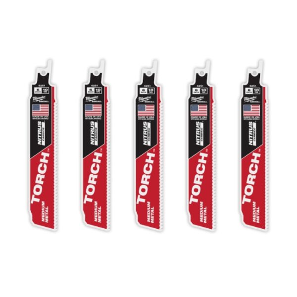 Milwaukee 48-00-6551 TORCH 6" x 10TPI SAWZALL Blade with NITRUS CARBIDE Teeth for Medium Metal 5-Pack