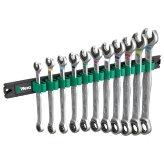 Wera 020014 6000 Joker 1 Metric Ring Ratchet Spanner Wrench Set with 9630 Magnetic Rail 11-Piece