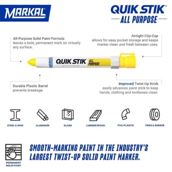 Markal 61051 QUIK STIK All Purpose Solid Paint Marker (1) Markal 61051 QUIK STIK All Purpose Solid Paint Marker - White