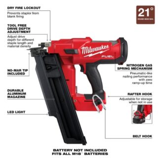 Milwaukee 2744-20 M18 FUEL 21 Degree Framing Nailer - Tool Only