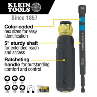 Klein 32950 Hollow Magnetic Colour-Coded Ratcheting Power Nut Setters Set 7-Piece