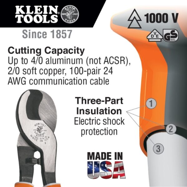 Klein 63050-EINS Insulated Electricians Cable Cutter