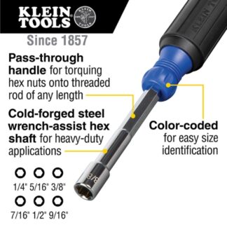 Klein 65411 Colour-Coded Hollow-Shaft Heavy-Duty Nut Driver Set 6-Piece (1)