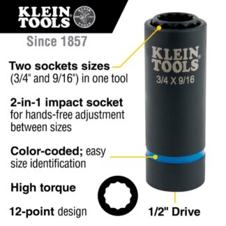 Klein 66001 12 Drive 34 and 916 12-Point 2-in-1 Impact Socket (1)