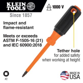 Klein 6844INS #2 Square Drive x 4 Shank Insulated Screwdriver (1)
