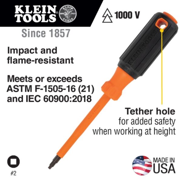 Klein 6844INS SQ2 Square Drive x 4" Shank Insulated Screwdriver