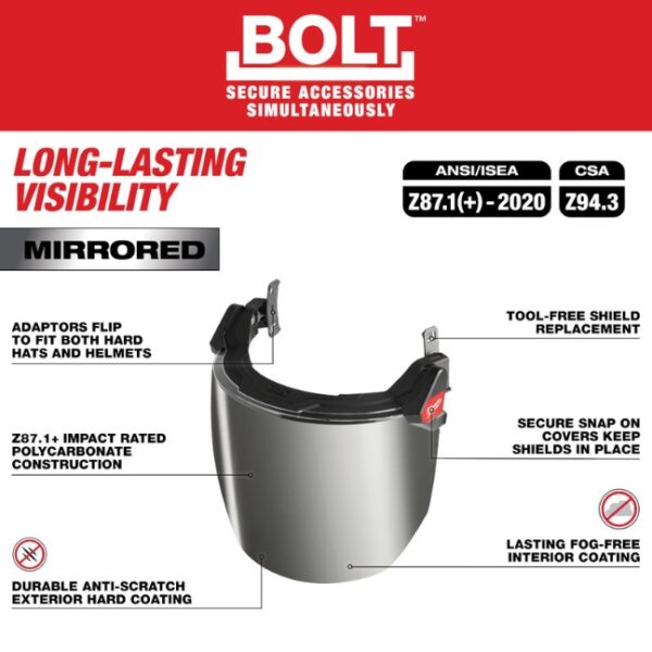 Milwaukee 48-73-1429 BOLT Dual Coat Lens Full Face Shield - Mirror
