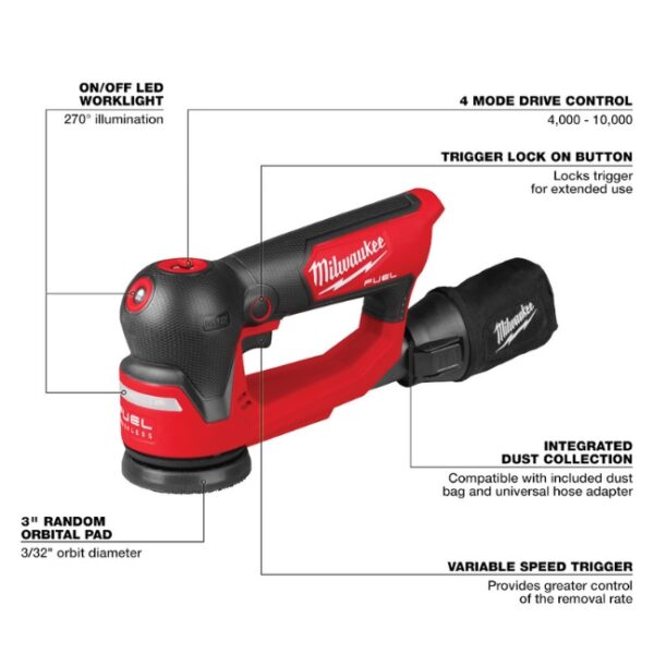 Milwaukee 2535-20 M12 FUEL 3" Random Orbital Detail Sander - Tool Only