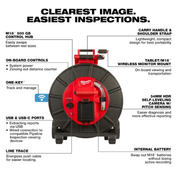 Milwaukee 3974-22 200ft Stiff Modular Pipeline Inspection Reel Kit