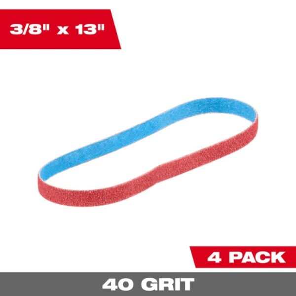Milwaukee 48-80-7040 38 x 13 40 Grit Bandfile Belts 4-Pack (2) Milwaukee 48-80-7040 3/8" x 13" 40 Grit Bandfile Belts 4-Pack