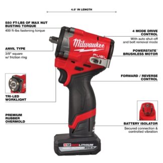 Milwaukee 2562-21 M12 FUEL 3/8" Drive Stubby Impact Wrench Kit