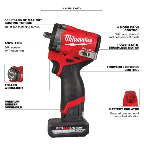 Milwaukee 2562-22 M12 FUEL 3/8" Drive Stubby Impact Wrench Kit