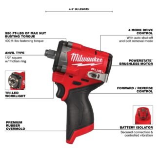 Milwaukee 2563-20 M12 FUEL 1/2" Drive Stubby Impact Wrench - Tool Only