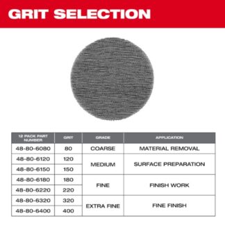 Milwaukee 48-80-6080 3” 80 Grit Mesh Sanding Discs with POWERGRID Tear Resistant Mesh 12-Pack (1)