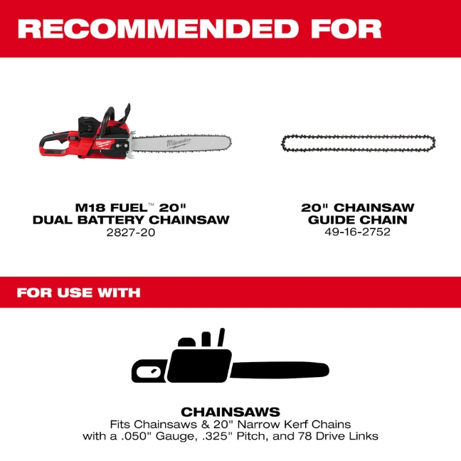 Milwaukee 49-16-2755 20" Chainsaw Guide Bar - BC Fasteners & Tools