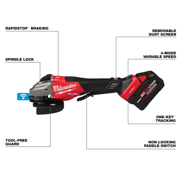 Milwaukee 3672-22 M18 FUEL 4-1/2"-6" Variable Speed Braking Grinder with Paddle Switch and ONE-KEY Kit