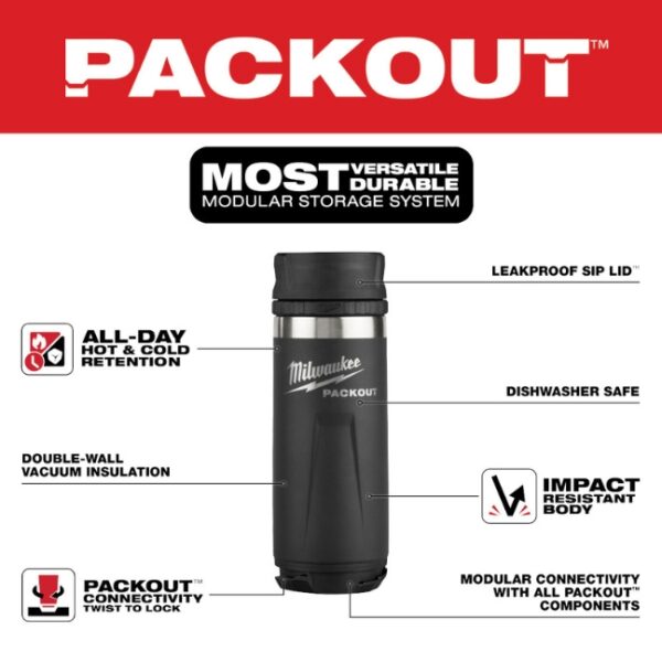 Milwaukee 48-22-8395B PACKOUT 18oz Insulated Bottle with Sip Lid - Black