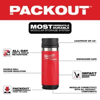 Milwaukee 48-22-8395R PACKOUT 18oz Insulated Bottle with Sip Lid - Red (1)