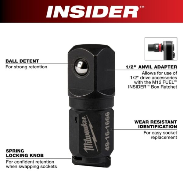Milwaukee 49-16-1666 INSIDER Box Ratchet 12 Adapter (1) Milwaukee 49-16-1666 INSIDER Box Ratchet 1/2" Adapter