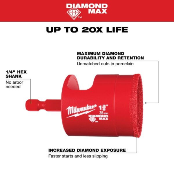 Milwaukee 49-56-0520 1-38 DIAMOND MAX Hole Saw Bit (1) Milwaukee 49-56-0520 1-3/8" DIAMOND MAX Hole Saw Bit
