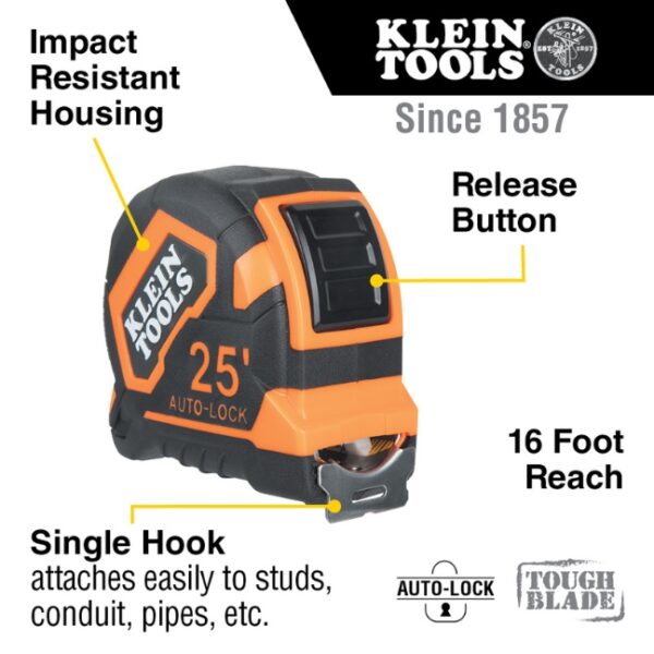 Klein 9125AL 25ft Single-Hook Auto-Lock Tape Measure